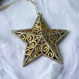 Vintage Star Christmas Ornament Gold & Silver Tone Filigree Style 3-D Star 5 in